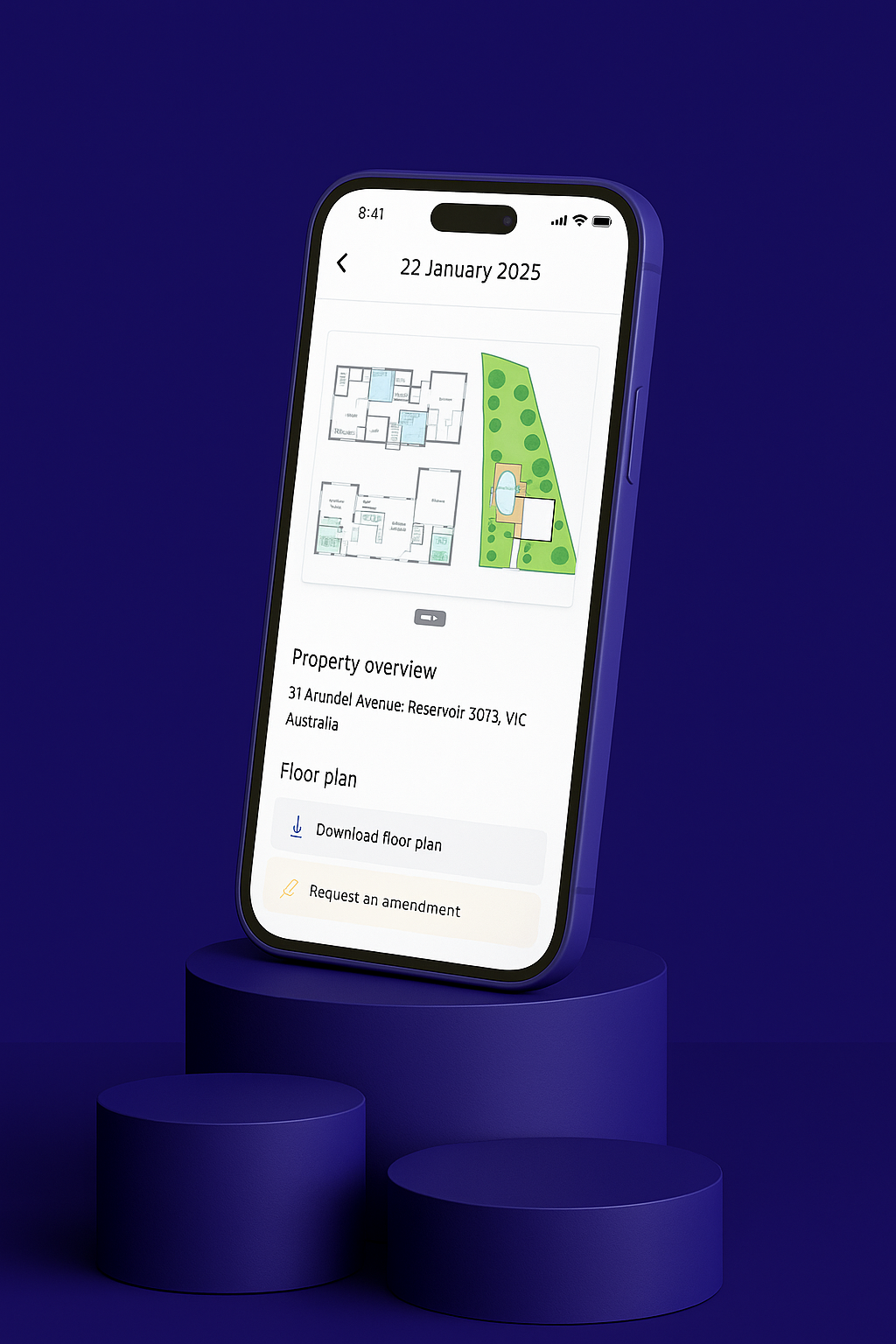 A render of three white cylindrical columns, against a warm creme background
